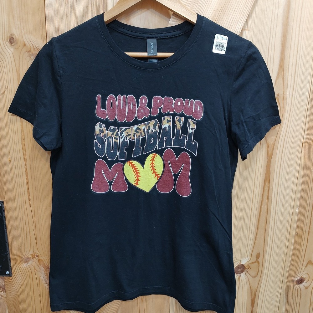 Softball Mom Shirt Loud Proud Sz Small Tee Black Cheetah Print Cotton Sportyโ